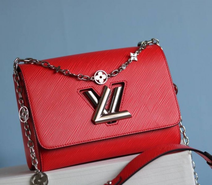 Louis Vuitton Epi Leather Twist MM With Flowers Jewels Chain Bag In Red