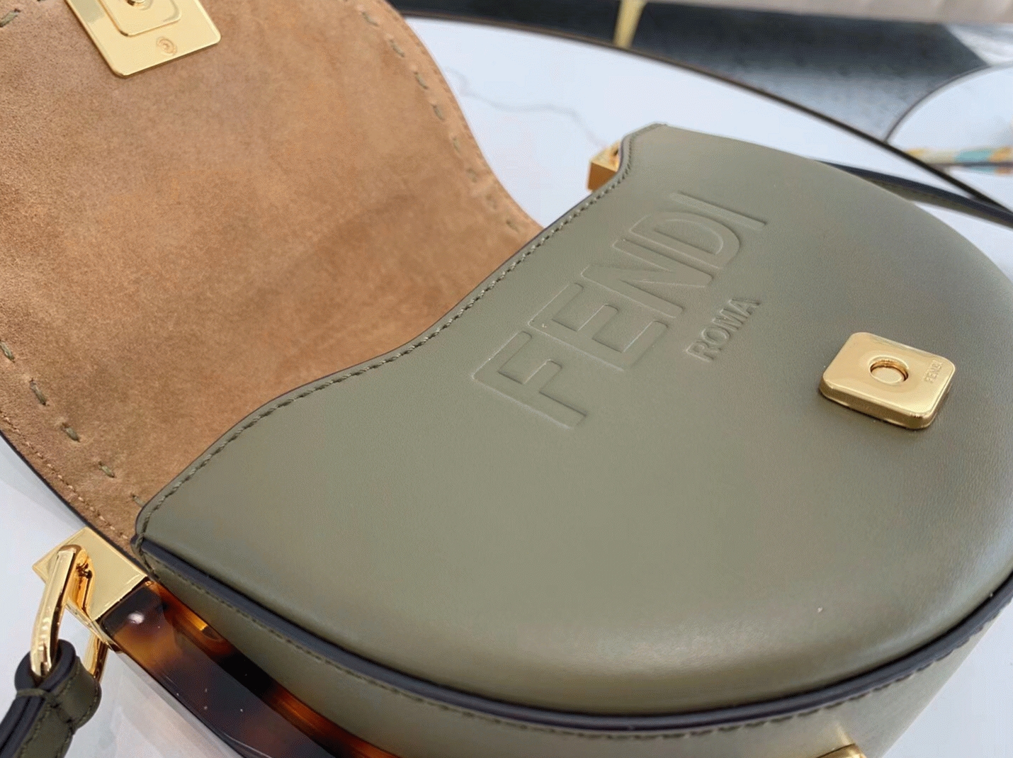 Top Quality Replica Fendi Moonlight Saddle Bag In Grey Calfskin