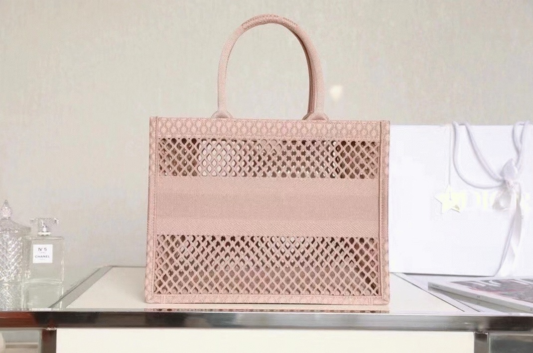 Dior Large Book Tote Bag Replica in Beige Mesh Embroidery