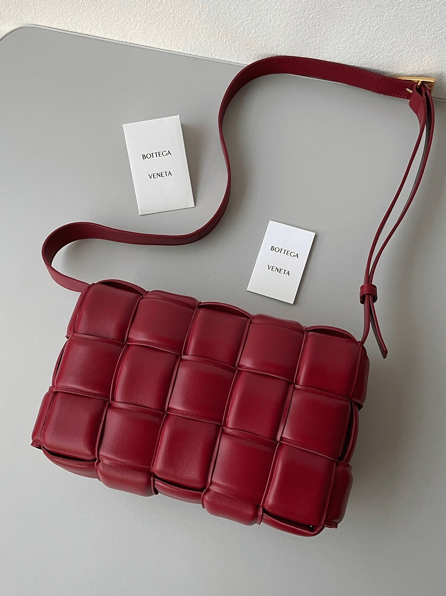 Top Quality Faux Bottega Veneta Padded Cassette Bag In Dark Red