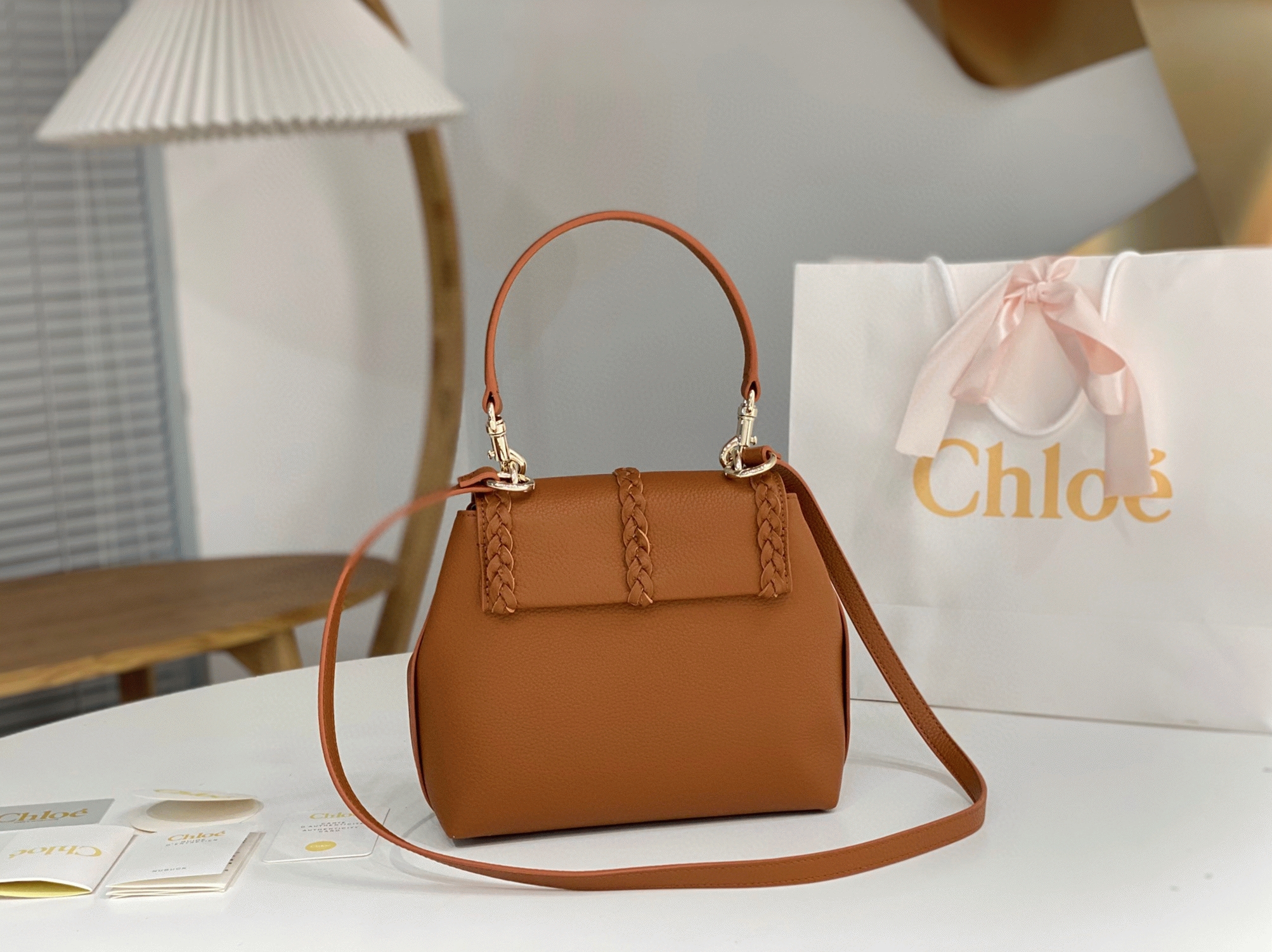 Top Quality Fake Chloe Penelope Small Shoulder Bag in Brown Grained Calfskin