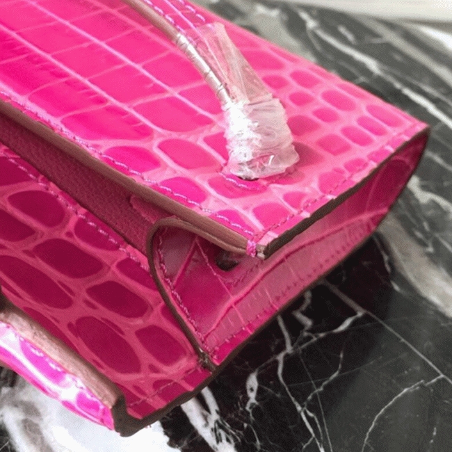 Rose Red Crocodile Replica Hermes Kelly Cut Clutch Elegant Accent Bag
