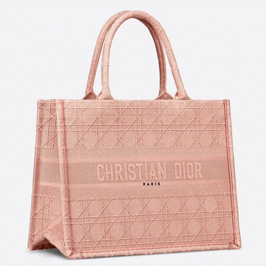 Dior Medium Book Tote Bag Knockoff in Pink Cannage Embroidered Canvas