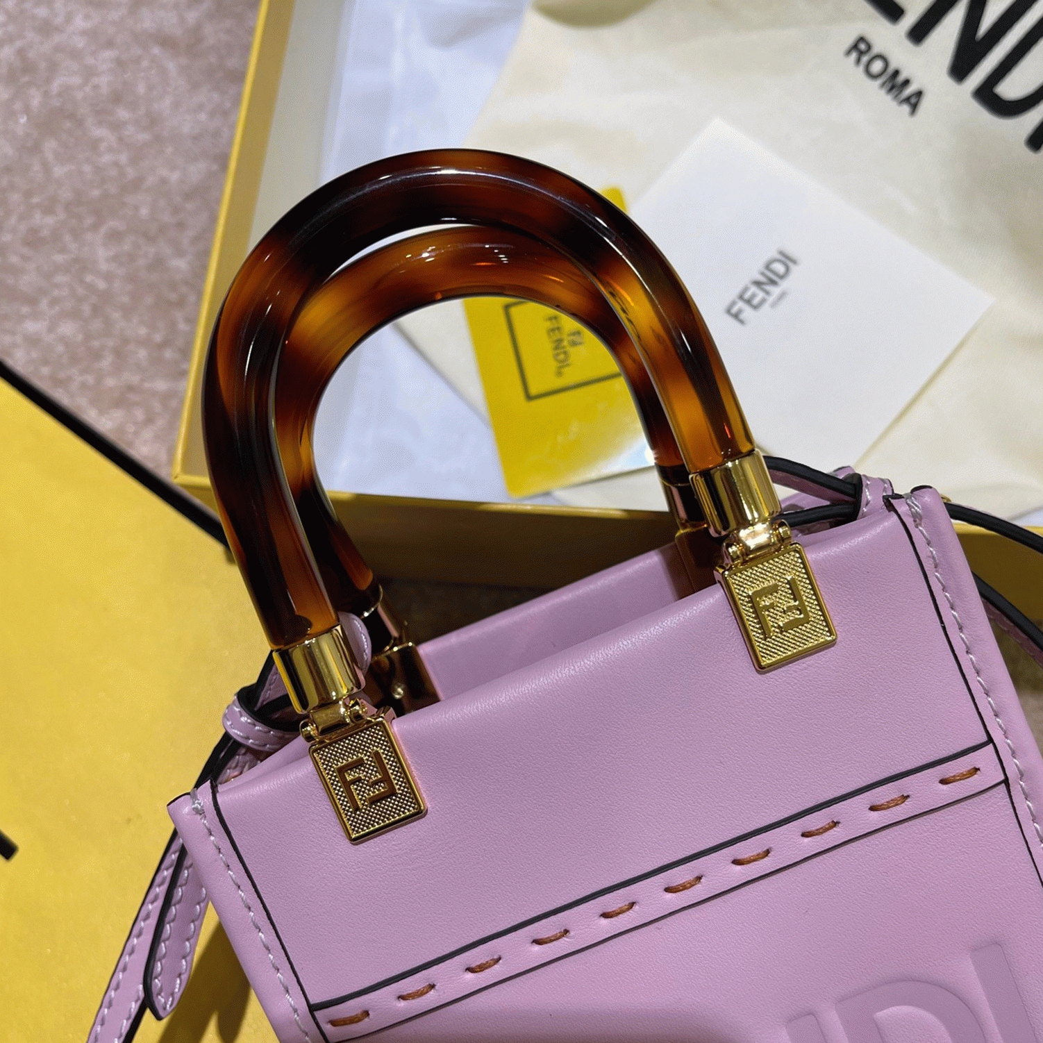 Top Quality Knockoff Fendi Mini Sunshine Shopper Bag In Lilas Leather