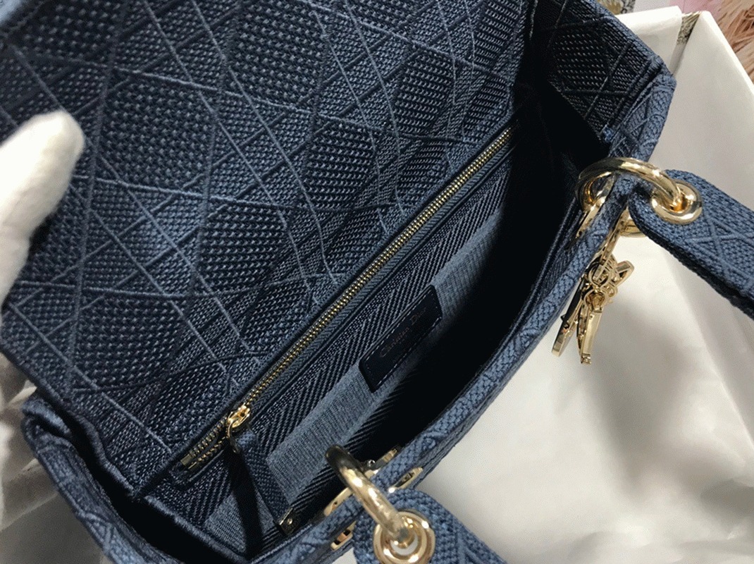 Dior Lady D-Lite Medium Bag Fake in Blue Cannage Embroidered Canvas