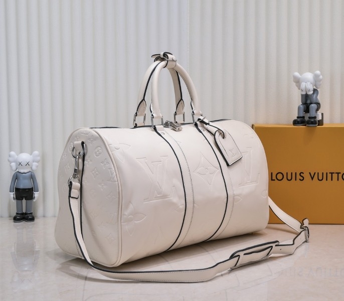 LV Monogram Empreinte Keepall Bandouliere 45 In Cream