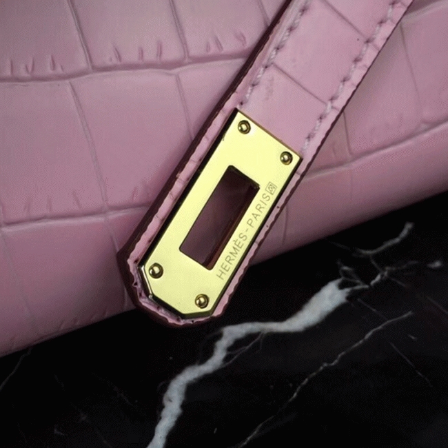 Pink Crocodile Replica Hermes Kelly Cut Clutch Feminine Tote