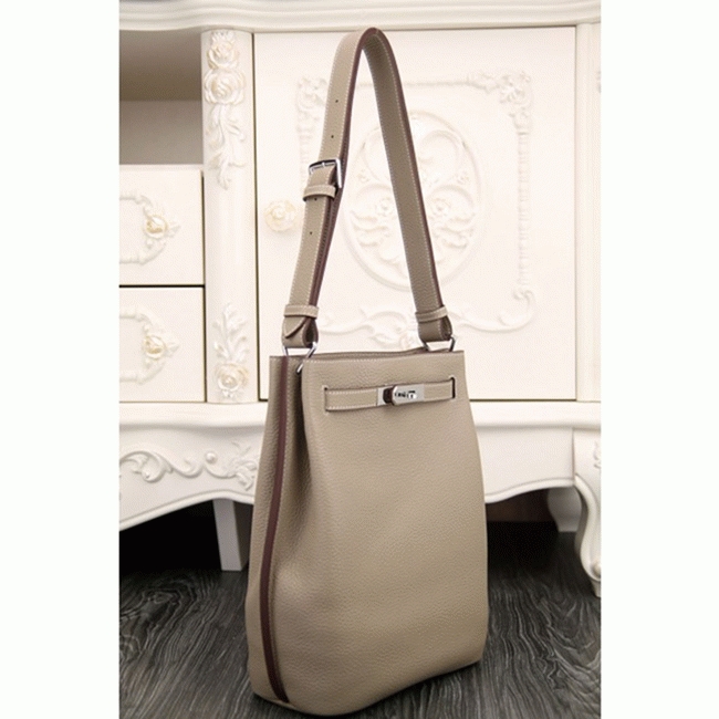 Grey Leather Replica Hermes So Kelly 22cm Soft Leather Shoulder Bag