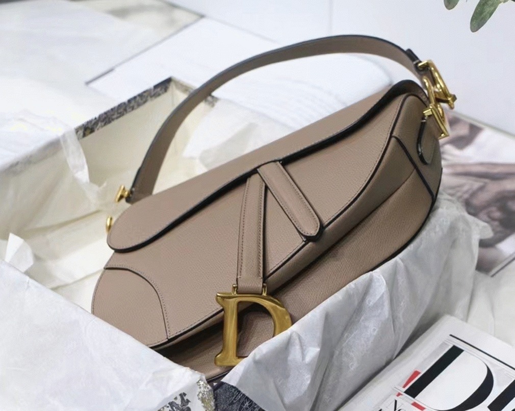 Dior Saddle Bag Fake in Warm Taupe Grained Calfskin
