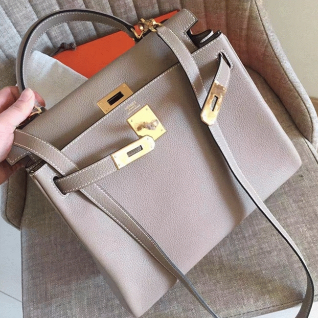 Grey Clemence Replica Designer Hermes Kelly Retourne 28cm Elegant Tote