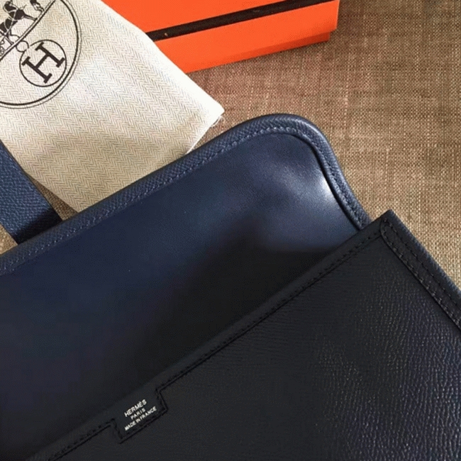 High quality sapphire epsom replica Hermes Jige Elan clutch bag