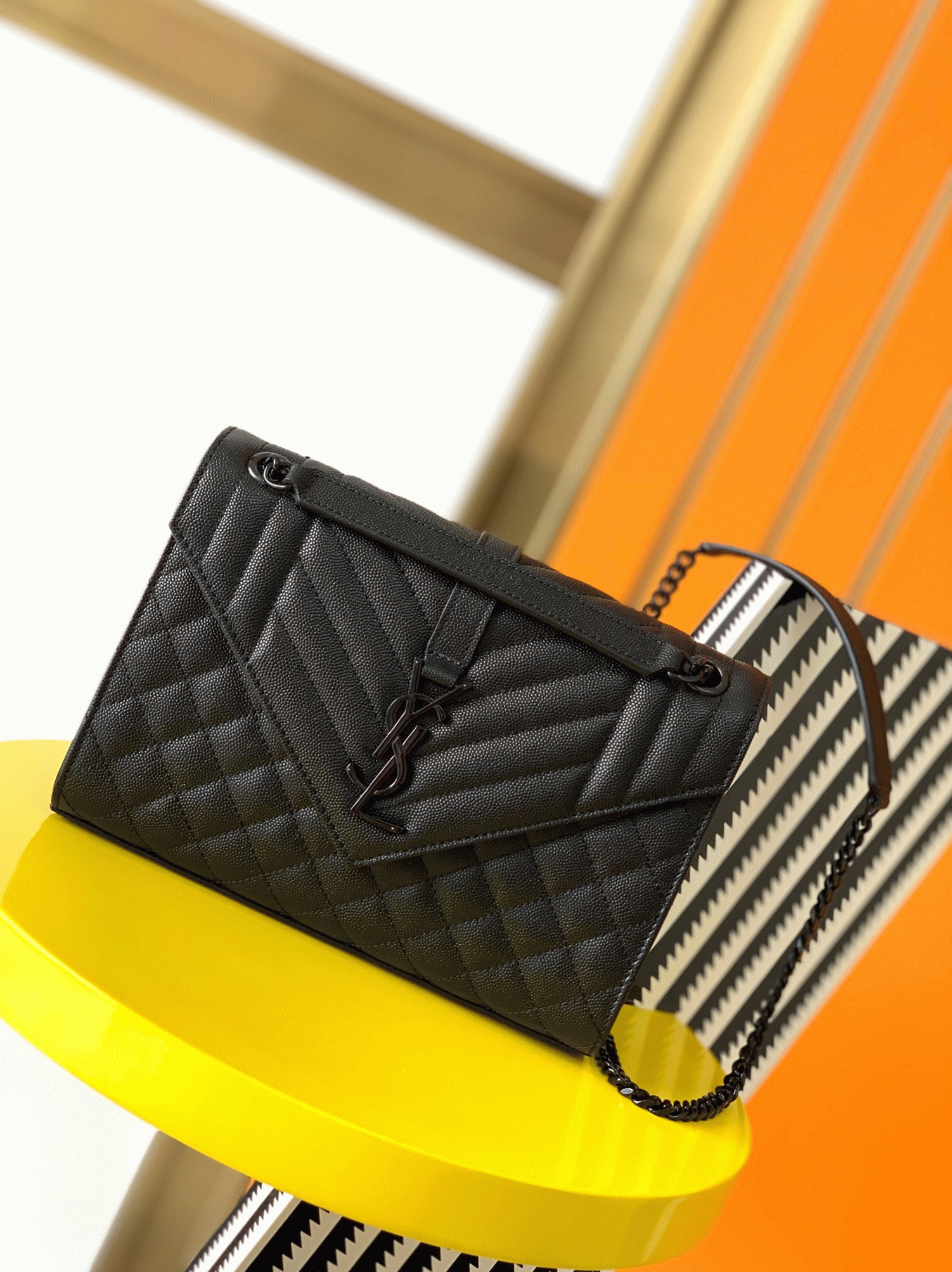 Replica Saint Laurent Envelope Meidum Black Bag with Black Hardware