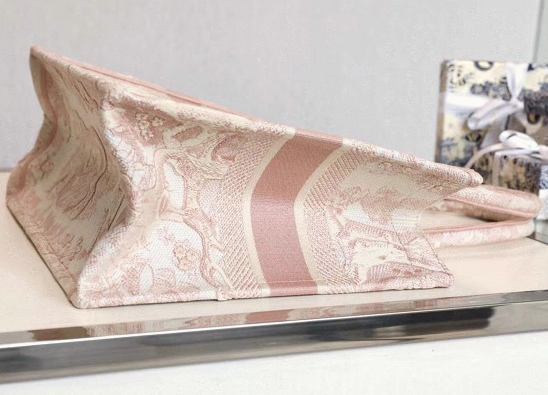 Dior Medium Book Tote Bag Replica in Pink Toile De Jouy Embroidery