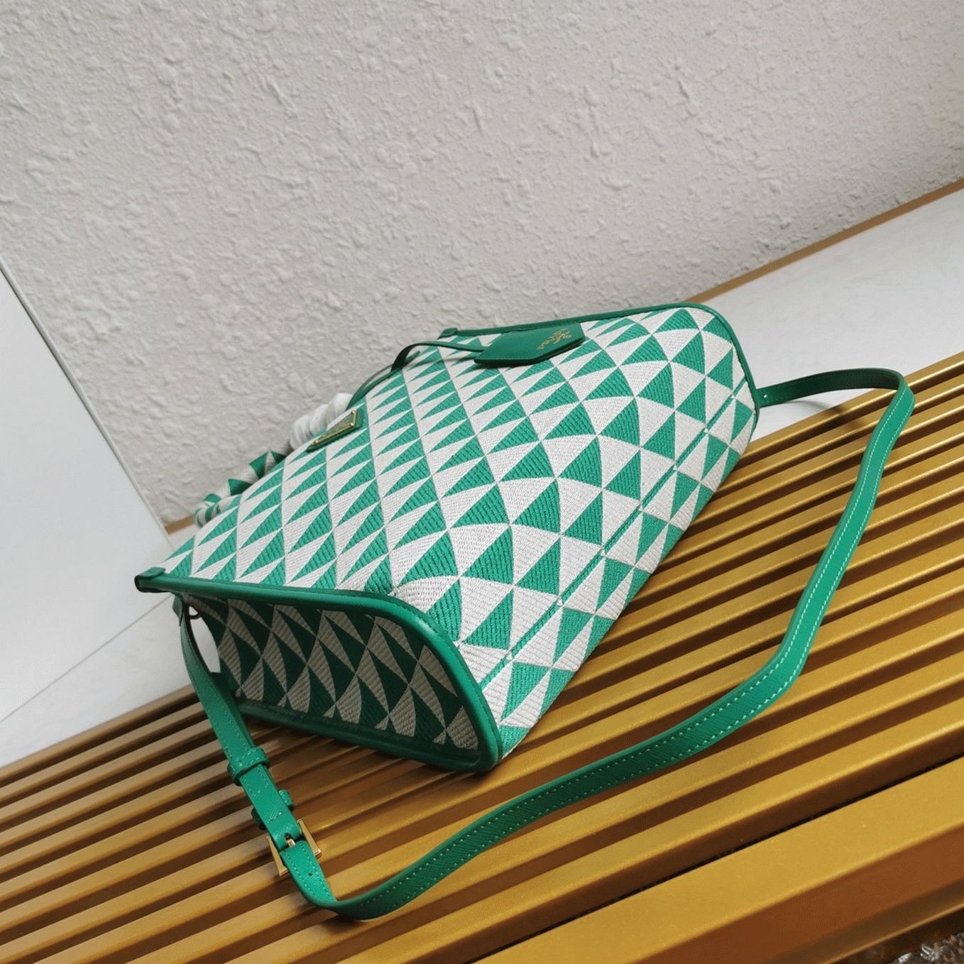 Prada Symbole Small Bag Replica in Green/White Jacquard Fabric