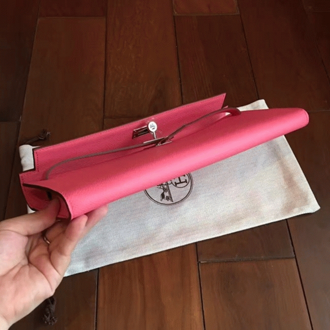 Rose Lipstick Epsom Imitation Hermes Kelly Cut Clutch Stylish Bag