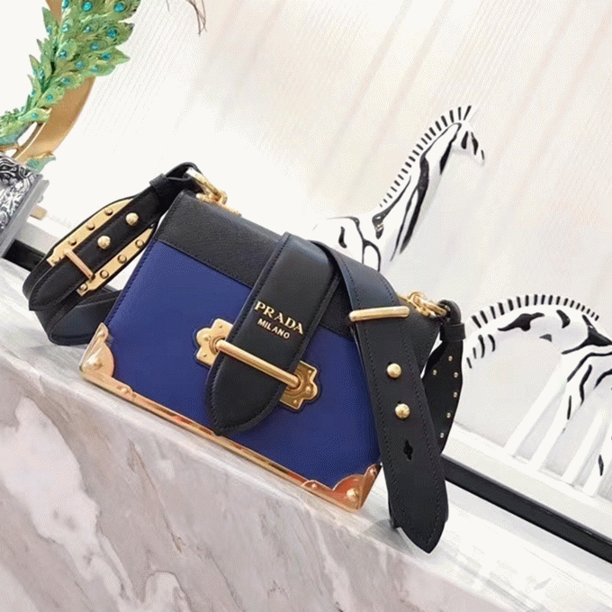 Blue/Black Prada Cahier Shoulder Bag Fake