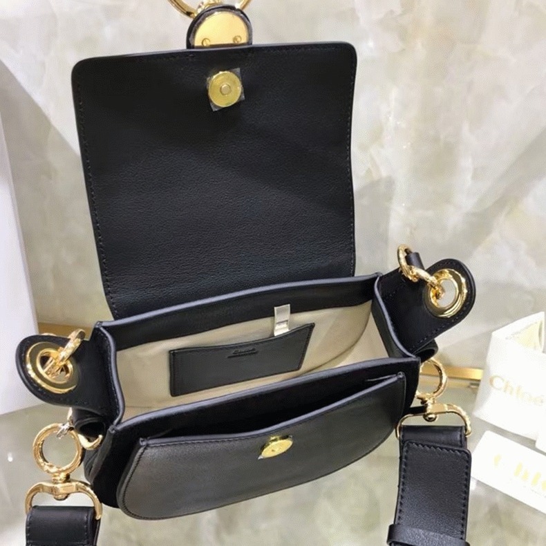 Top Quality Knockoff Chloe Small Tess Shoulder Bag In Black Calfskin