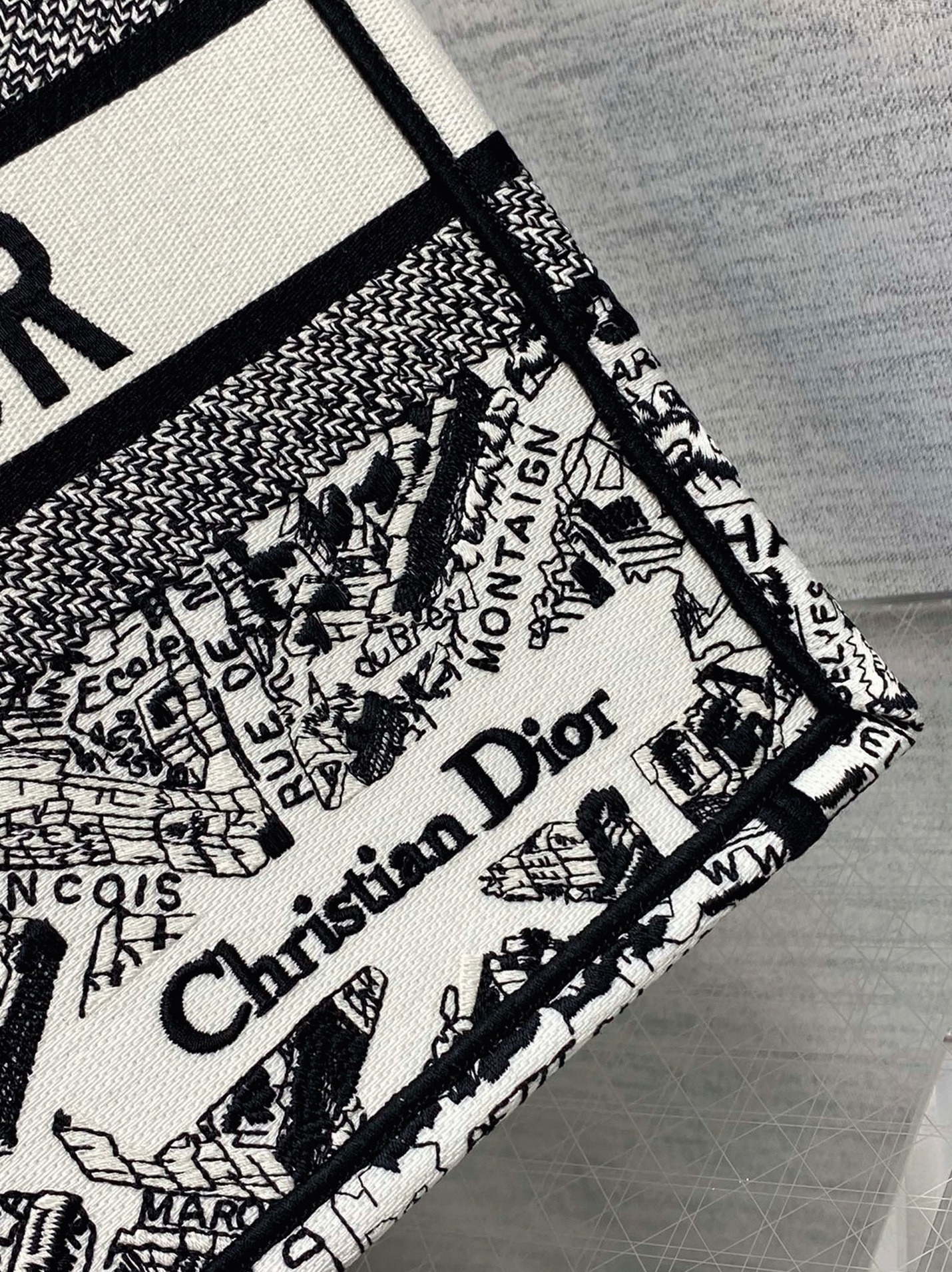 Dior Large Book Tote Bag Knockoff in White Plan de Paris Embroidery