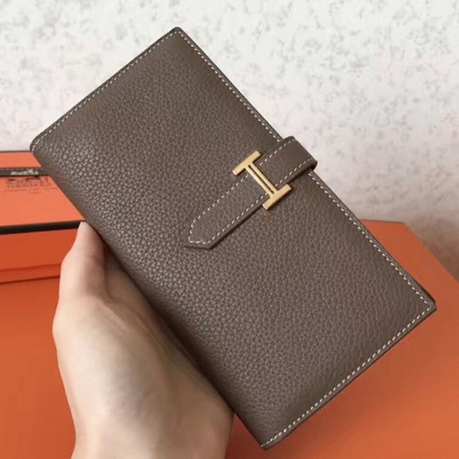 Taupe Clemence Fake Luxury Hermes Bearn Wallet