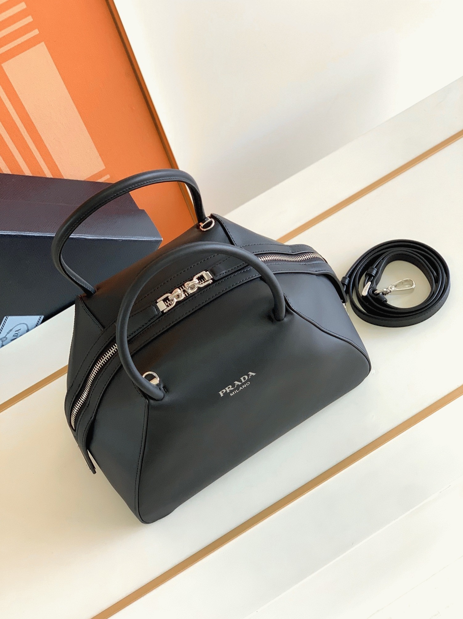 Prada Supernova Small Top Handle Bag Fake in Black