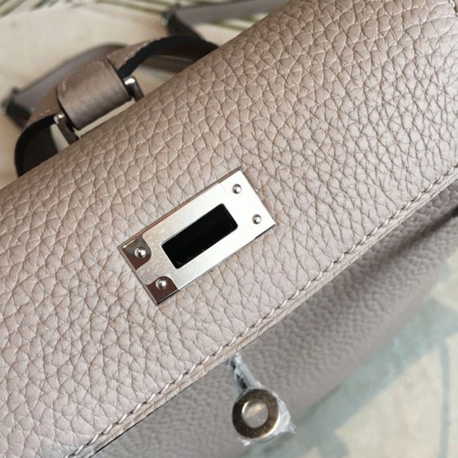 Gris Asphalt Clemence Replica High Quality Hermes Kelly Ado PM Bag