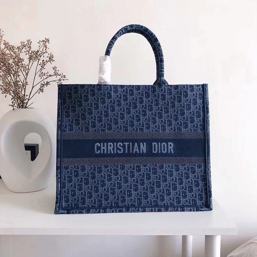 Dior Large Book Tote Bag Imitation in Denim Blue Dior Oblique Canvas
