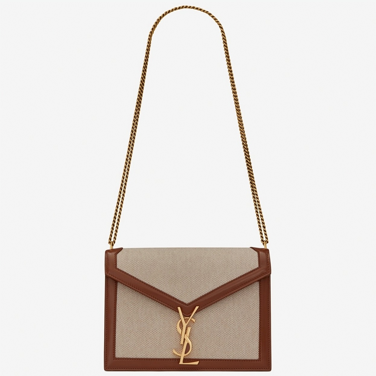 Fake Saint Laurent Cassandra Medium Chain Bag Beige Canvas