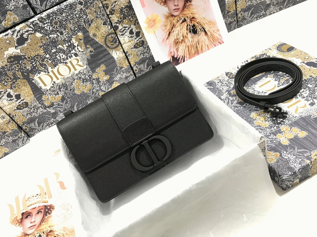 Dior 30 Montaigne Medium Bag Fake in Black Ultramatte Grained Calfskin