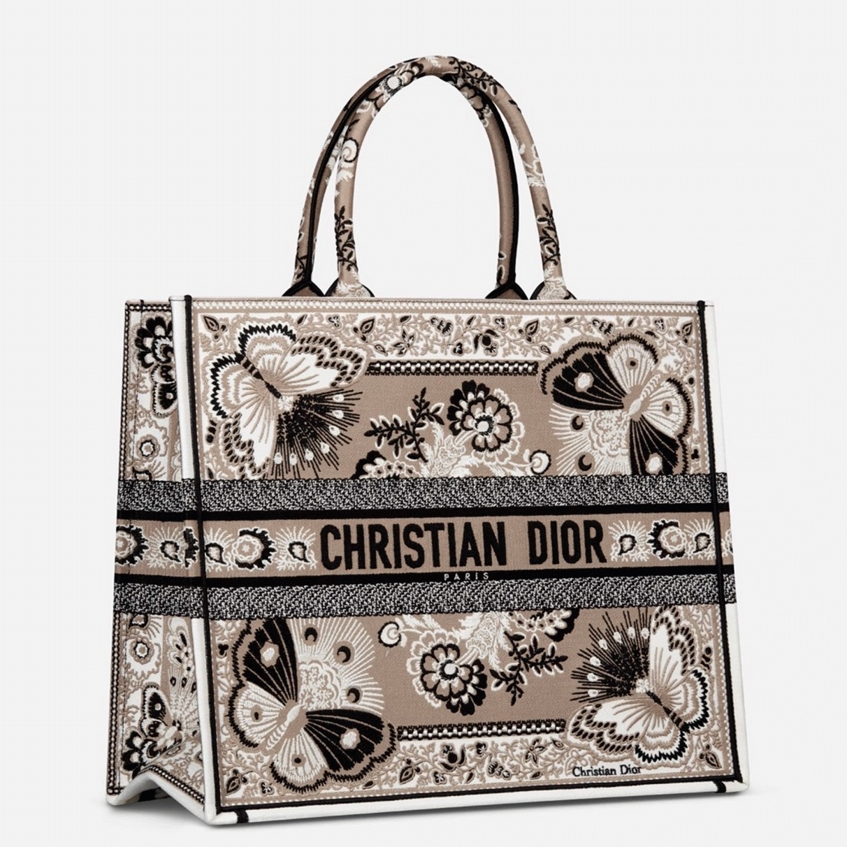 Dior Large Book Tote Bag Fake in Beige Butterfly Bandana Embroidery