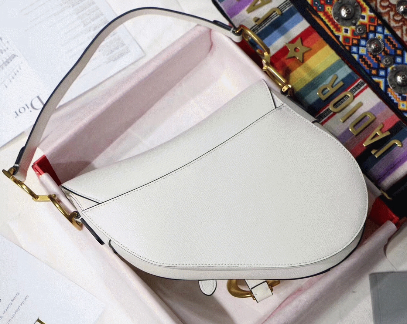 Dior Saddle Bag Replica in White Grained Calfskin