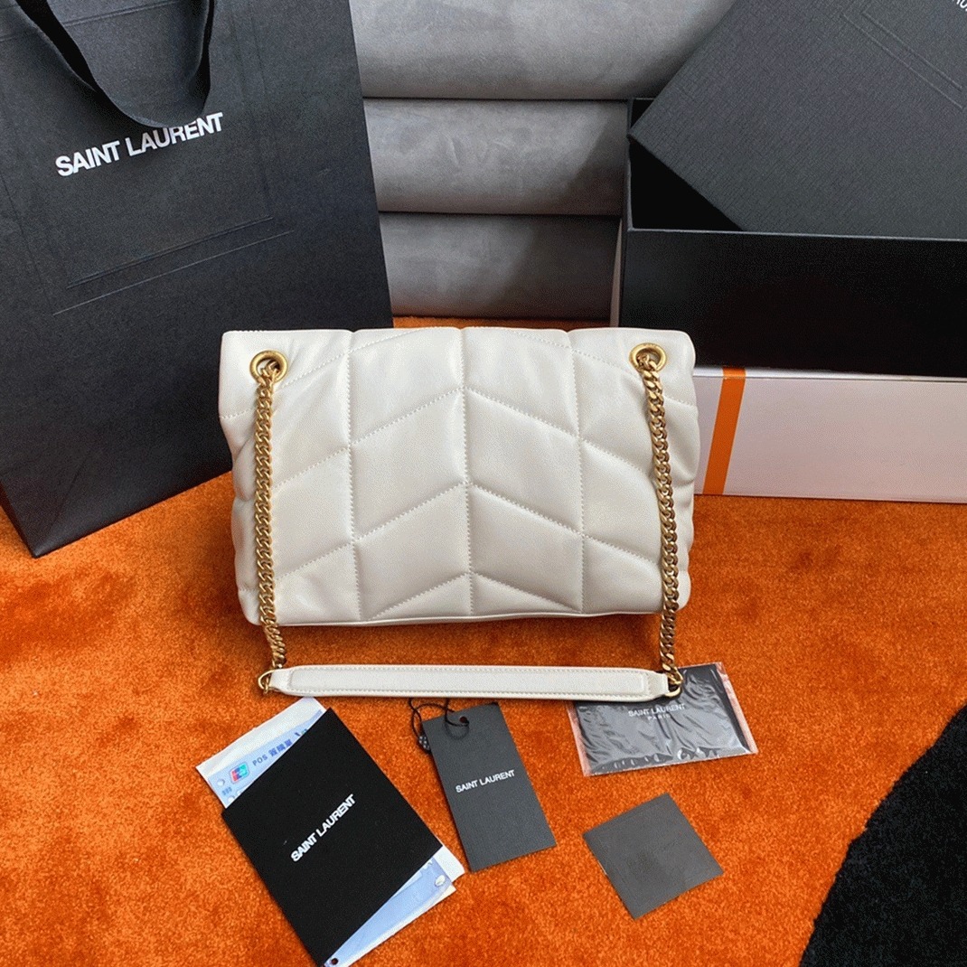 Replica Saint Laurent Puffer Small Chain Bag White Lambskin