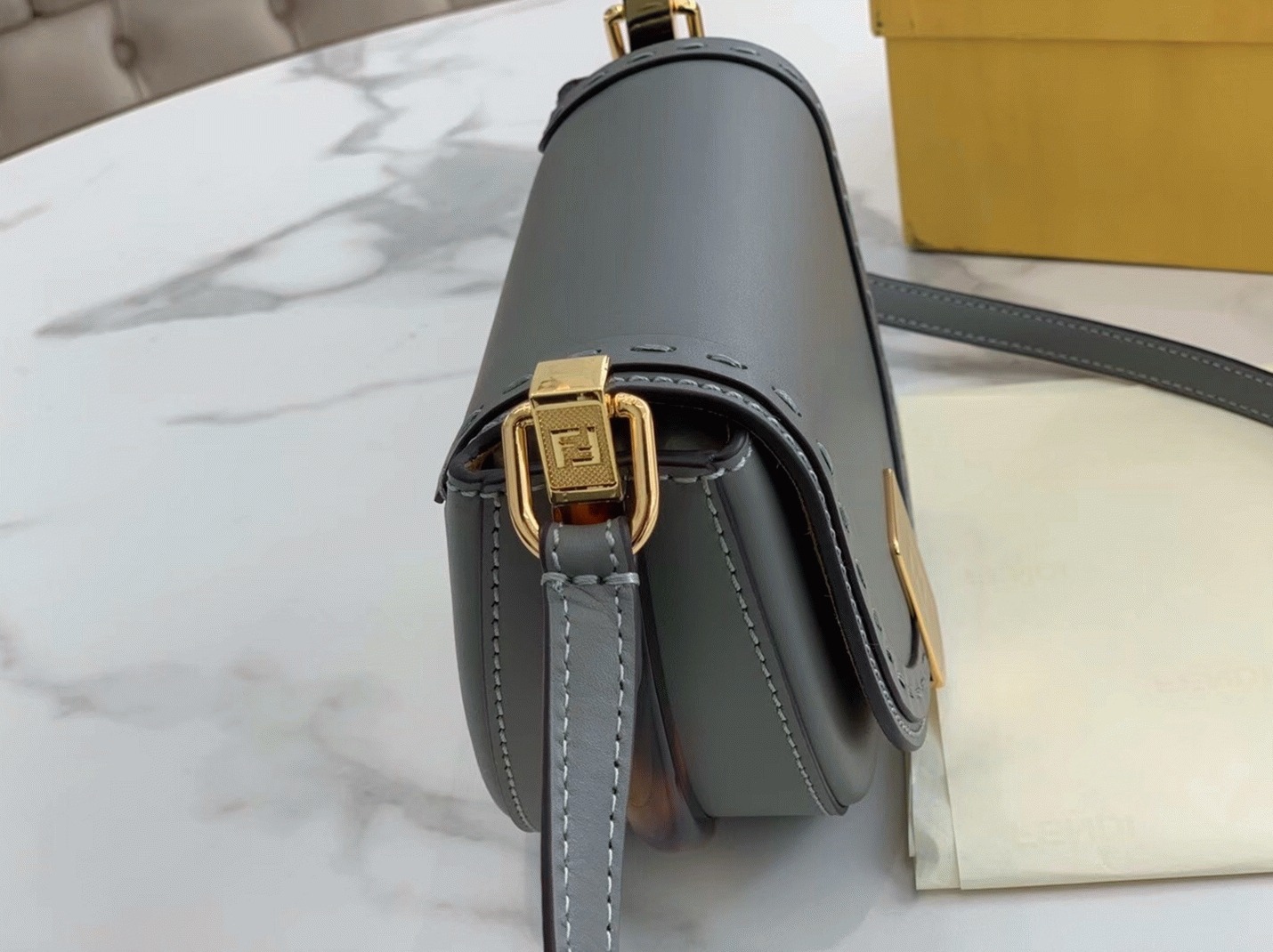 Top Quality Replica Fendi Moonlight Saddle Bag In Grey Calfskin