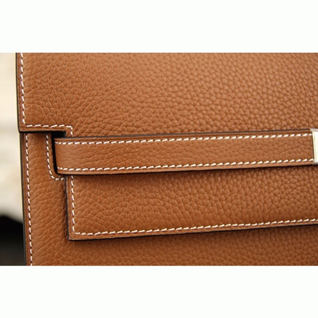 Brown Calf Leather Fake Hermes Kelly Depeche 38cm Briefcase