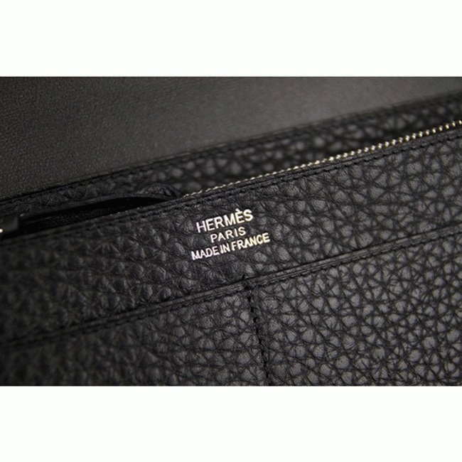 Black fake luxury Hermes Dogon combine wallet