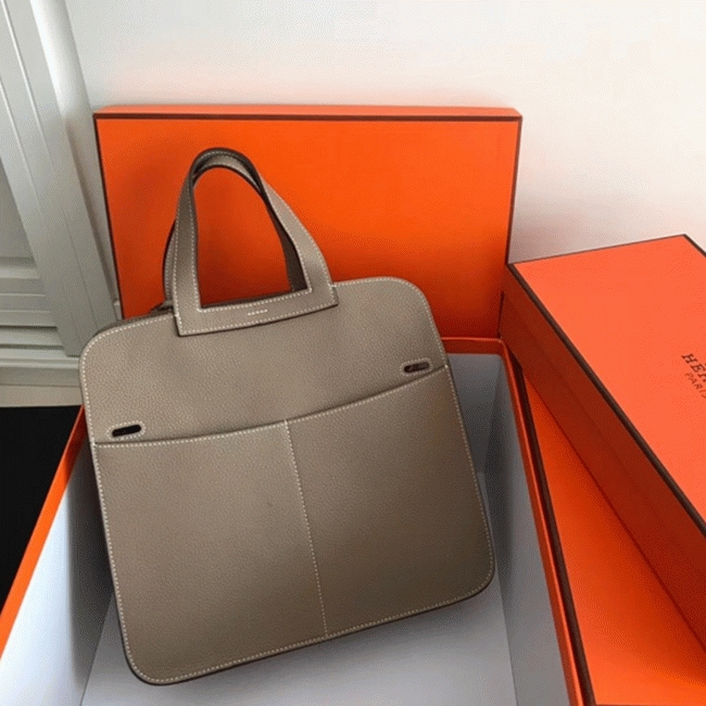 Grey AAA Replica Hermes Halzan Elegant Leather Tote