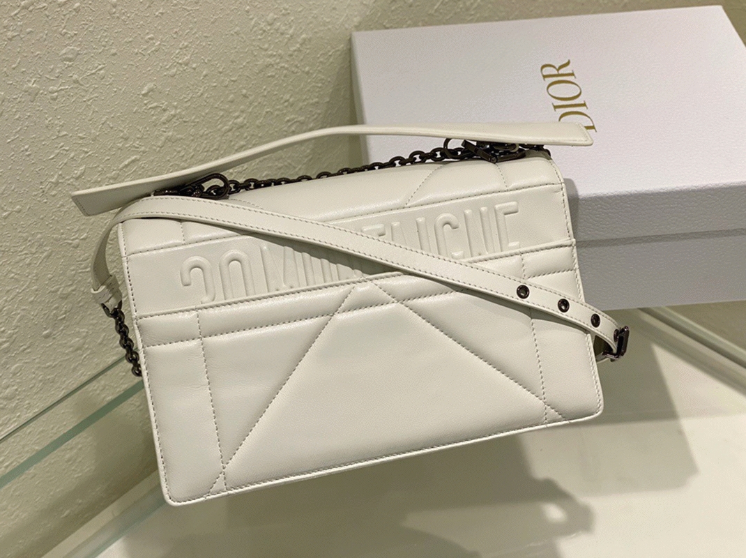 Dior 30 Montaigne Chain Bag with Handle Replica in White Lambskin
