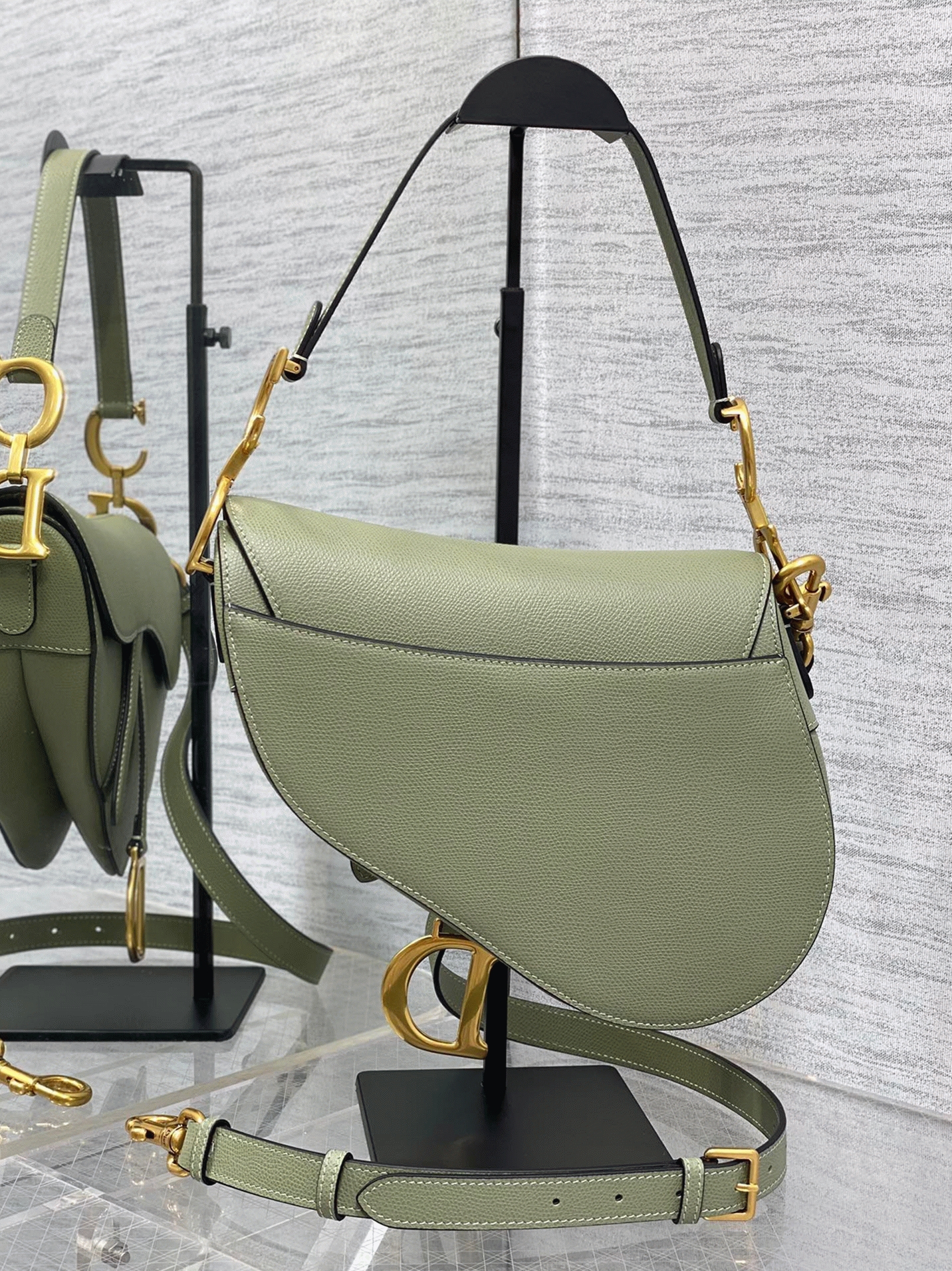 Dior Saddle Bag with Strap Imitation in Ethereal Green Grained Calfskin