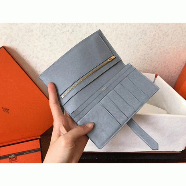 Blue Lin Epsom Fake Hermes Bearn Wallet