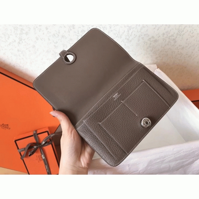 Black taupe knockoff Hermes Dogon duo wallet