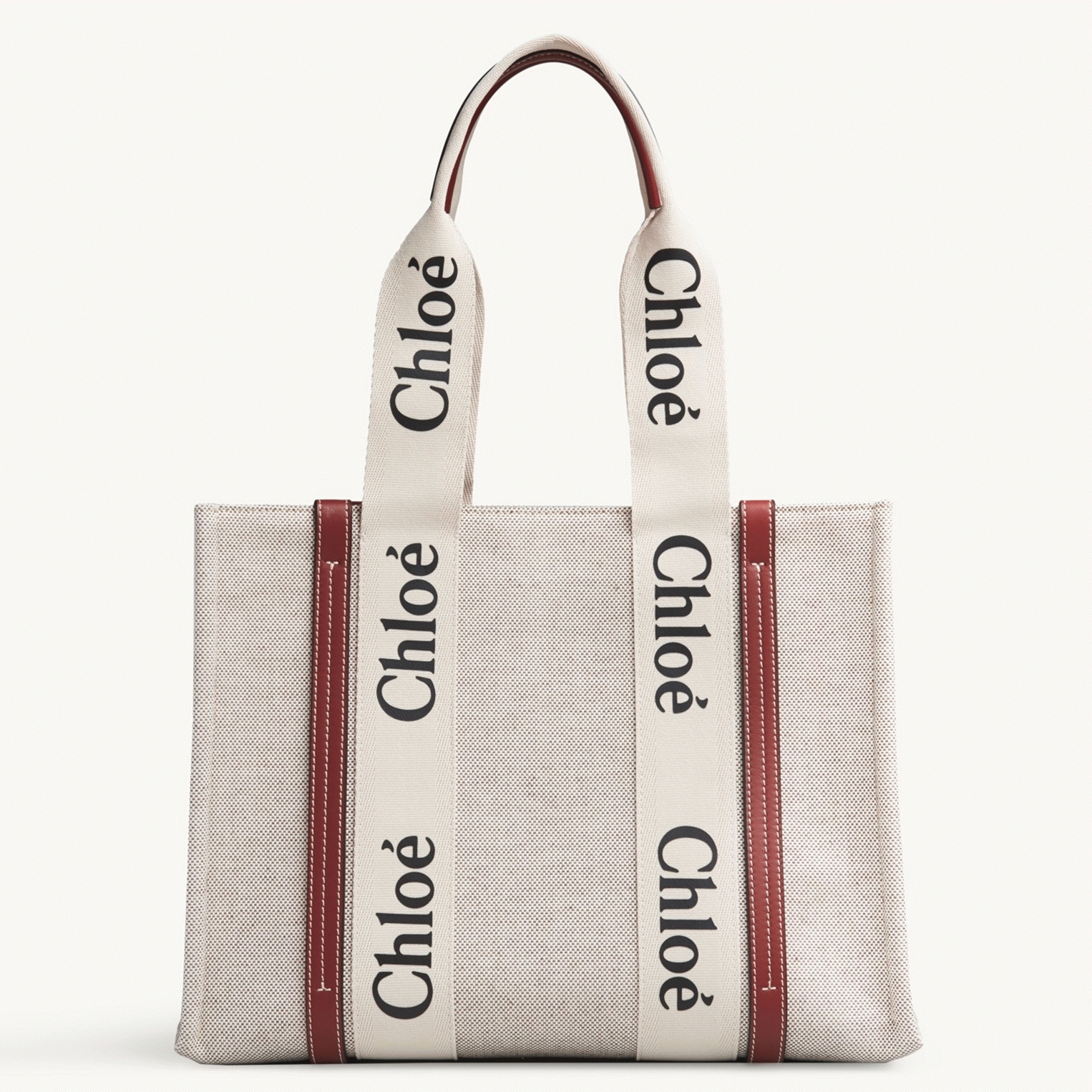 Top Quality Faux Chloe Medium Woody Tote Bag in Canvas with Brown Leather Strips