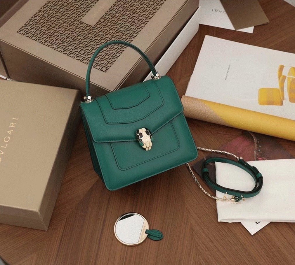 Fake Bvlgari Serpenti Forever Small Bag Green Calfskin