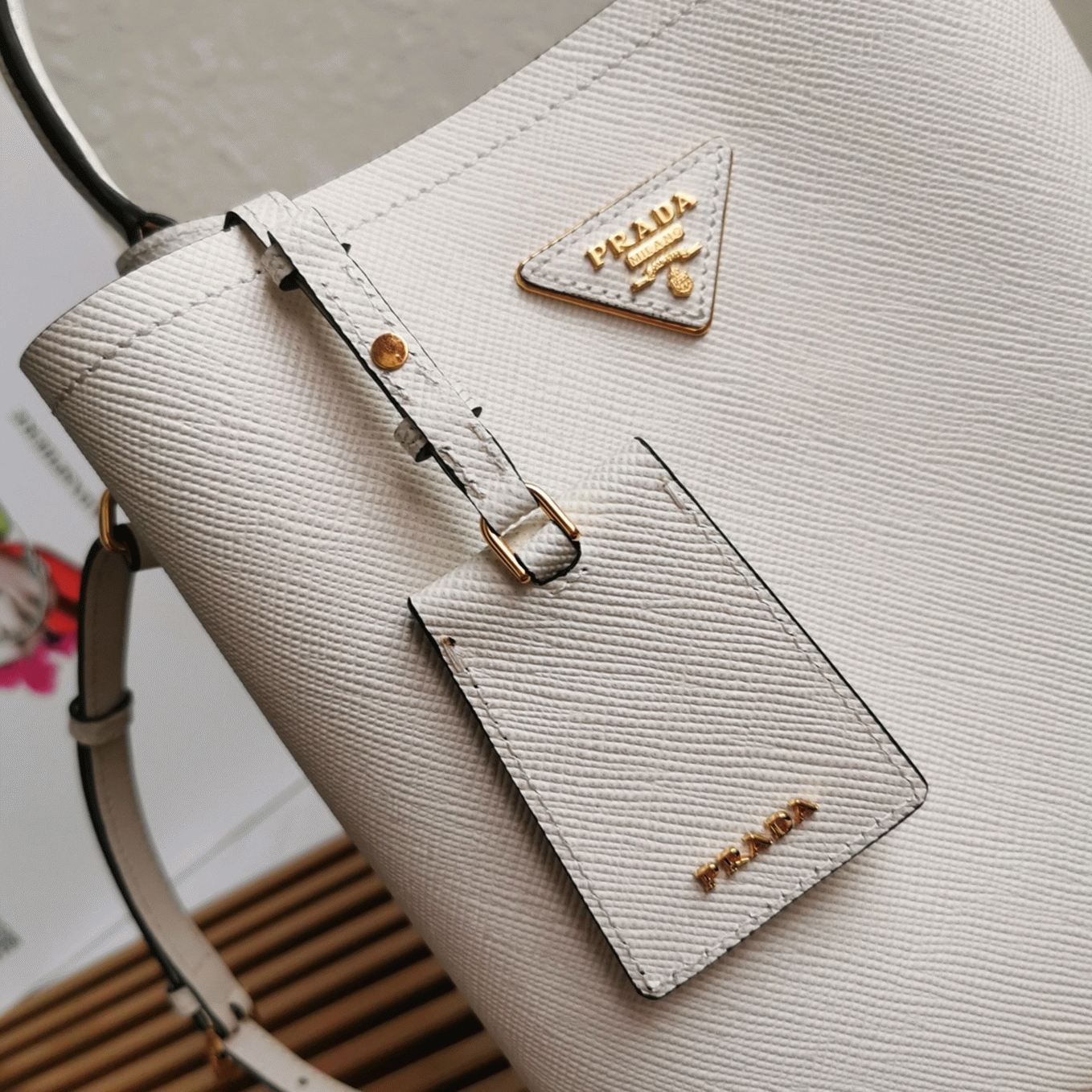 White Prada Medium Panier Bag Replica