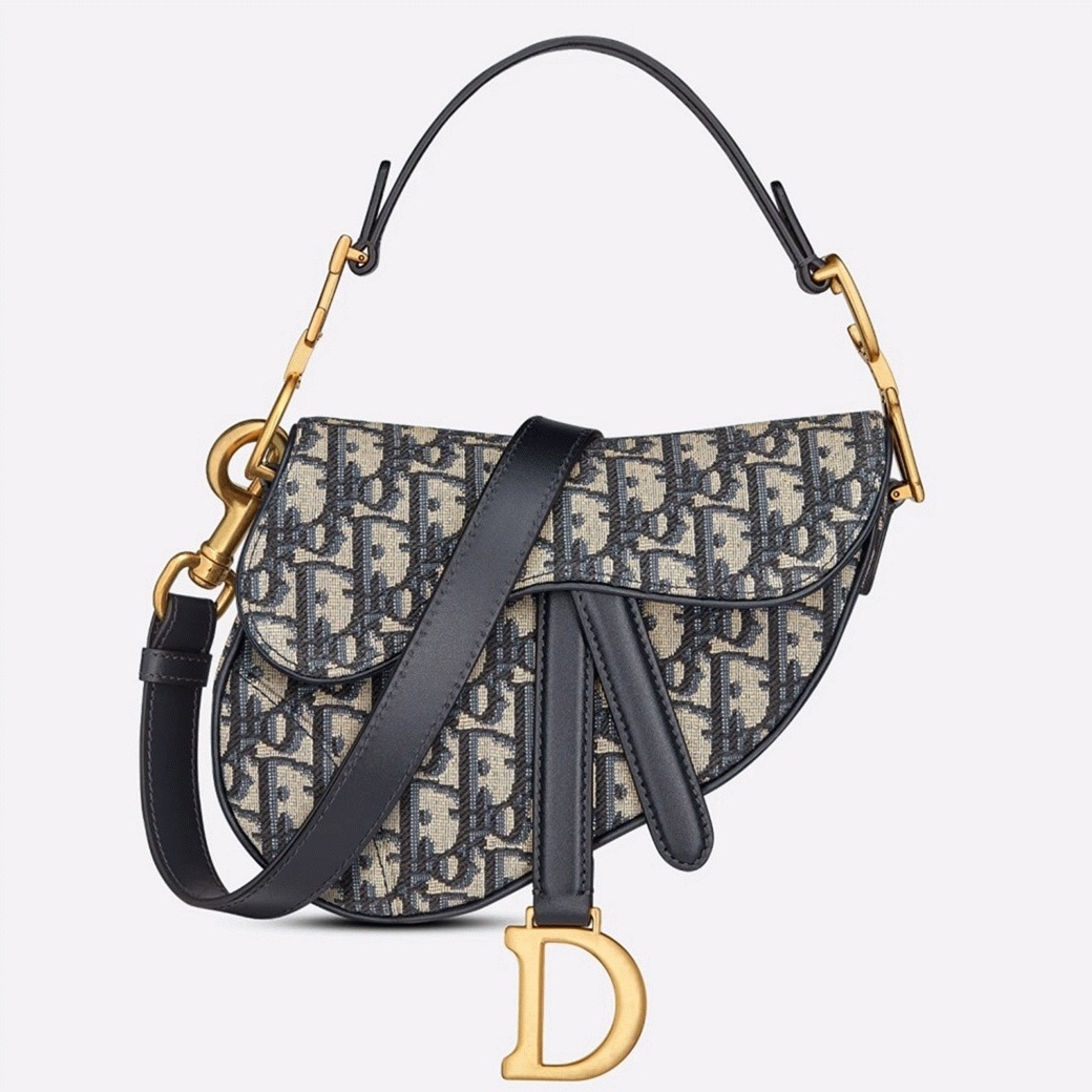 Dior Mini Saddle Bag Fake with Strap in Blue Oblique Jacquard