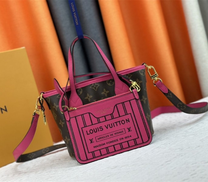 Louis Vuitton Neverfull Bandouliere Inside Out BB Tote In Monogram Canvas And Rose Pondichery Leather