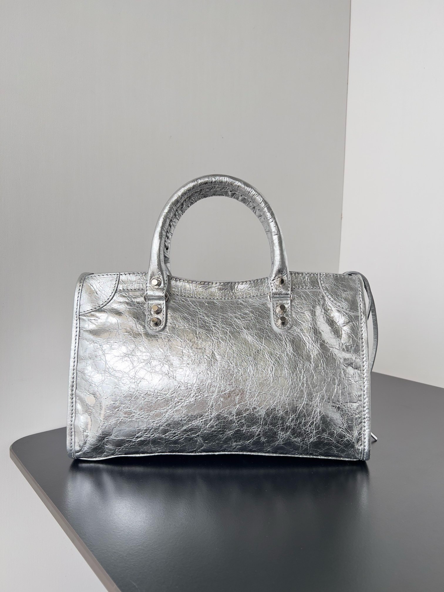 Knockoff Balenciaga Le City Small Bag Silver Metallic Lambskin