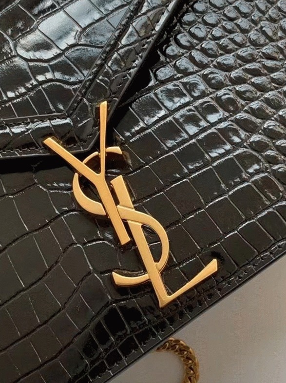 Fake Saint Laurent Cassandra Medium Bag Black Crocodile