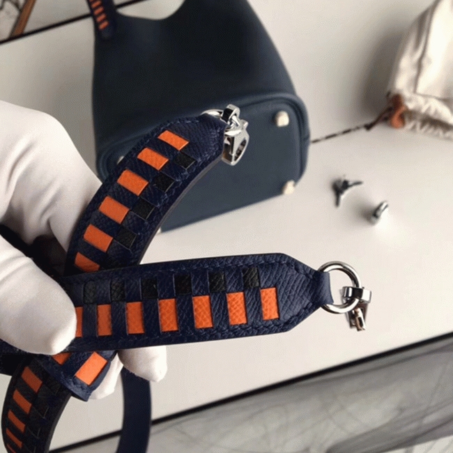 Navy blue fake Hermes Picotin Lock 18cm handbag with braided handles