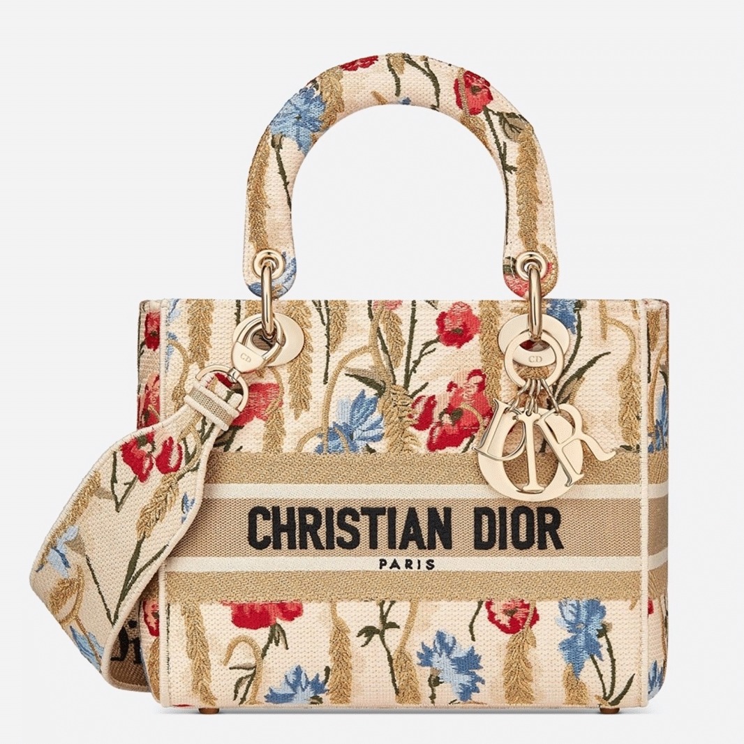Dior Lady D-Lite Medium Bag Replica in Hibiscus Metallic Thread Embroidery