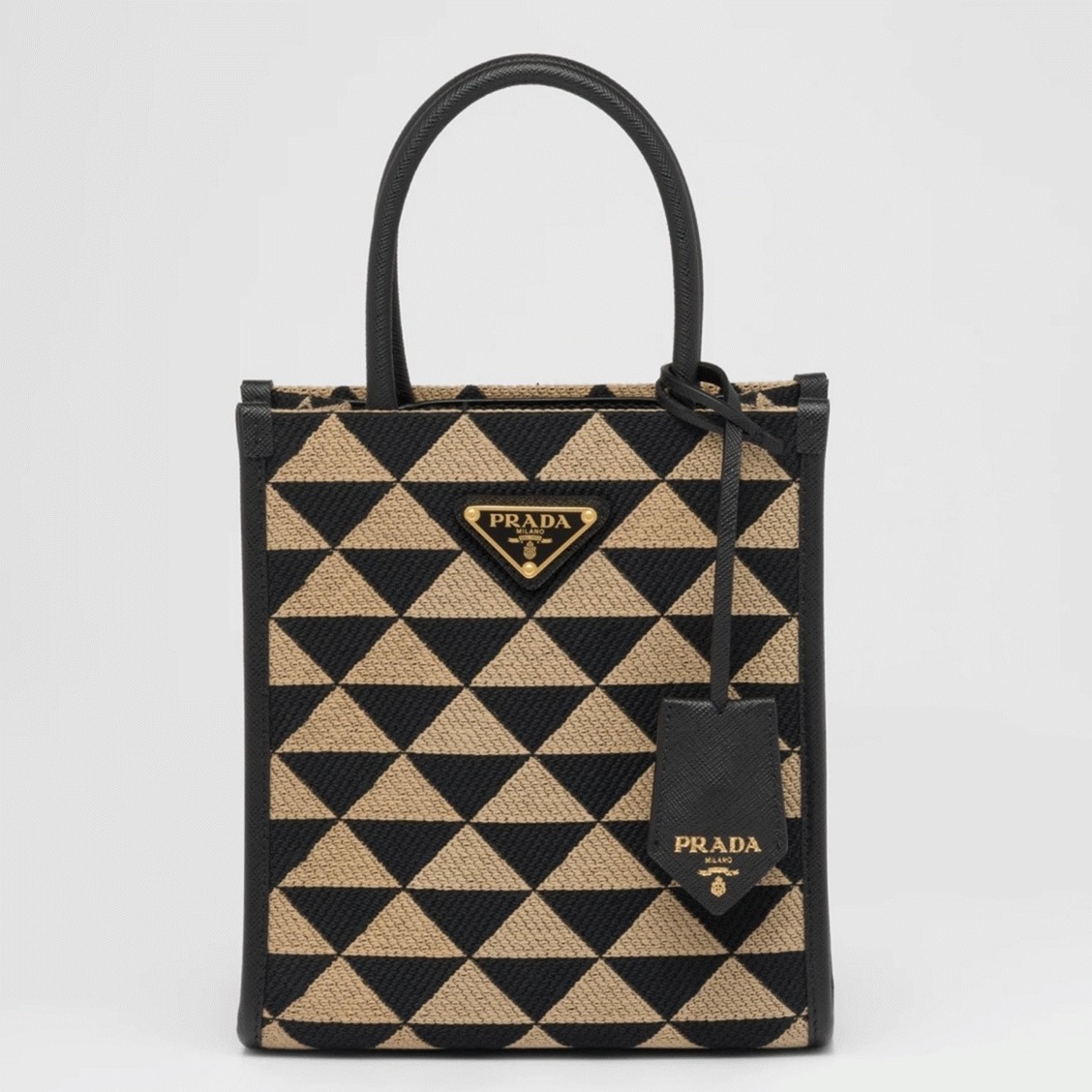 Prada Symbole Micro Bag Fake in Black/Beige Jacquard Fabric