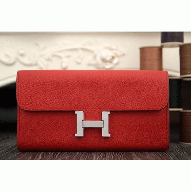 Red AAA fake Hermes Constance wallet